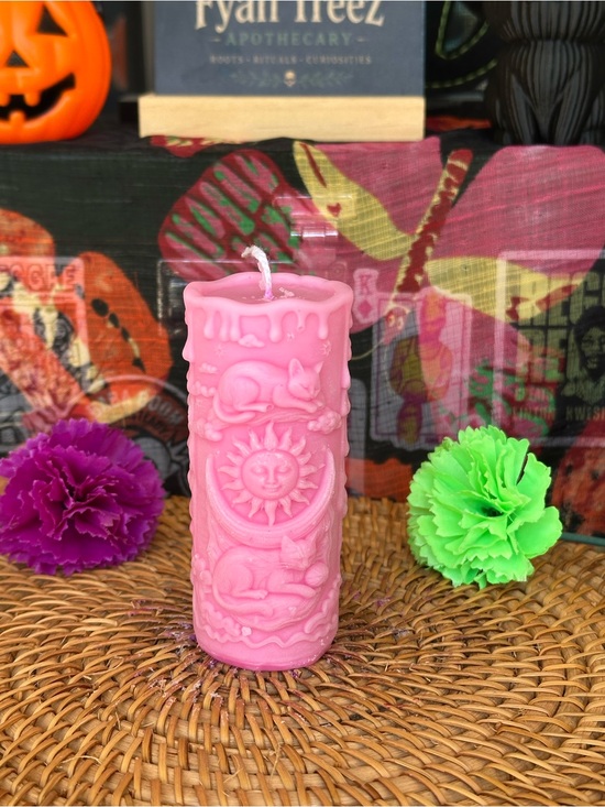 Hand Crafted Other - Pink Celestial Cats Sun & Moon Candle